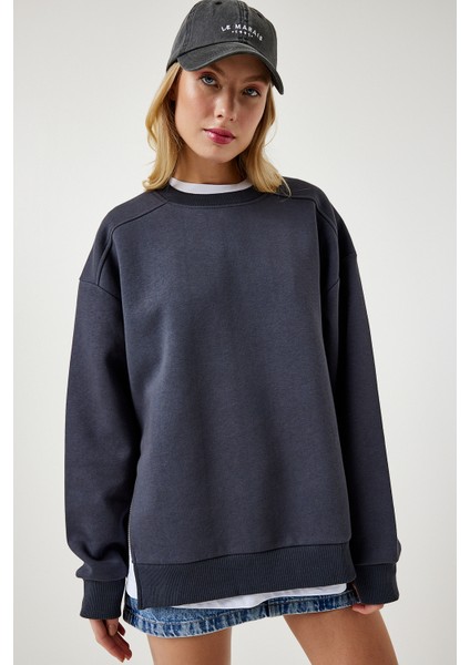 Fermuar Detaylı Şardonlu Sweatshirt LUB0003 Antrasit indirimleri
