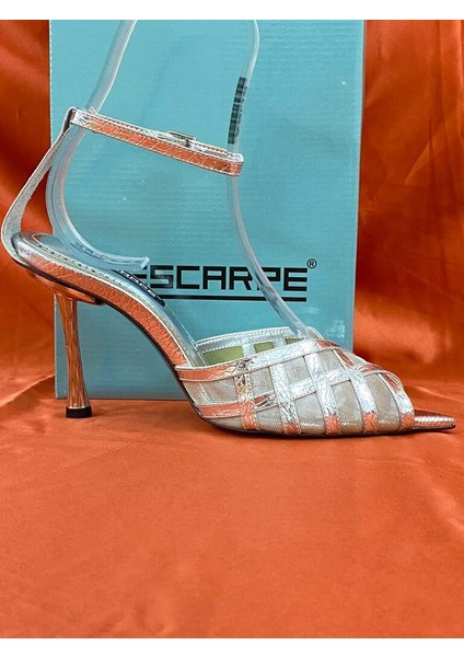 LES014 Gümüş Fileli Bilek Bağlamalı Abiye Ayakkabı Stiletto fiyatları