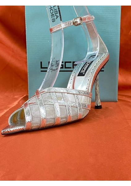 LES014 Gümüş Fileli Bilek Bağlamalı Abiye Ayakkabı Stiletto fırsatları