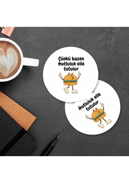 Çünkü Bazen Mutluluk Elle Tutulur Tasarımlı 2’li Mdf Bardak Altlığı