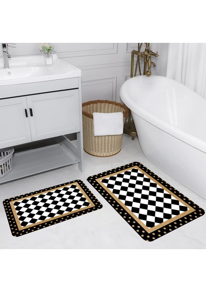 Dijital Baskı Modern Banyo Halısı Ikili Banyo Paspası LNA5146 100X60+60X50 cm
