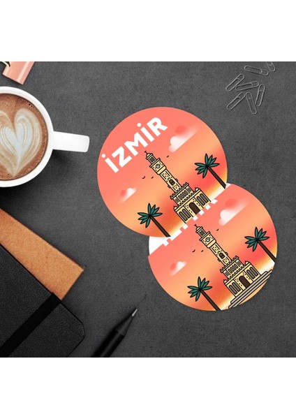 Izmir Tasarımlı 2’li Mdf Bardak Altlığı Seti