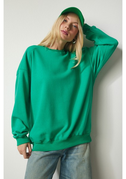 Şardonlu Oversize Sweatshirt LMC0044 Yeşil