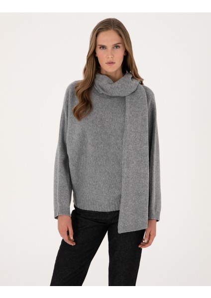 Kadın Gri Melanj Oversize Kazak 50311855-VR086