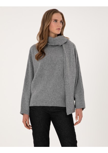 Kadın Gri Melanj Oversize Kazak 50311855-VR086 modelleri