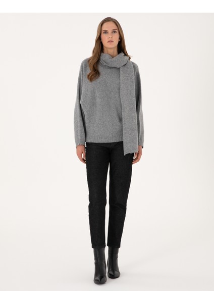 Kadın Gri Melanj Oversize Kazak 50311855-VR086 fırsatları