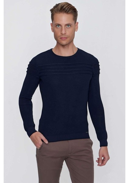 Tr 849 Slim Fit Lacivert Klasik Triko