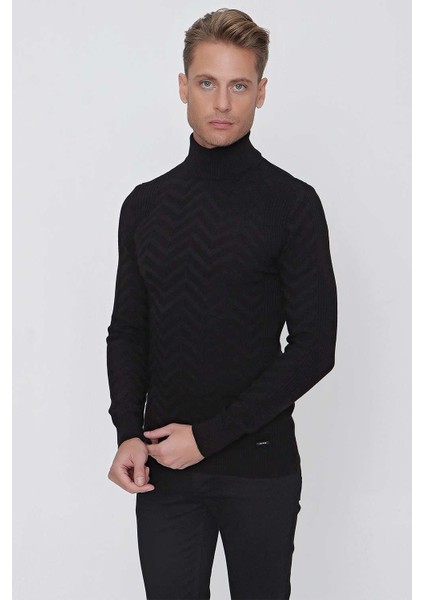 Tr 841 Slim Fit Siyah Klasik Triko