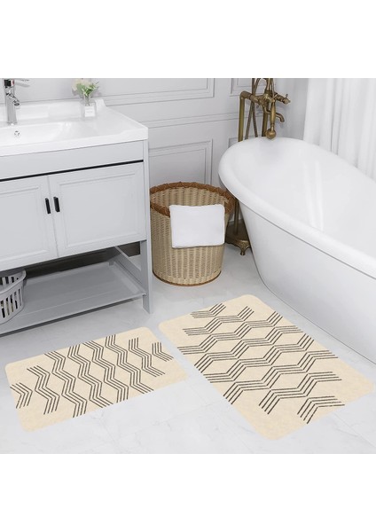 Dijital Baskı Modern Banyo Halısı Ikili Banyo Paspası LNA5141 100X60+60X50 cm