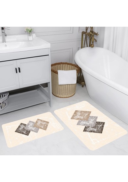 Dijital Baskı Modern Banyo Halısı Ikili Banyo Paspası LNA5162 100X60+60X50 cm