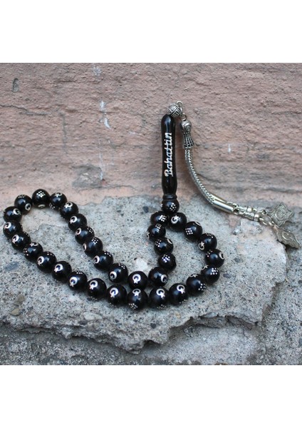 925 Ayar Gümüş İsim Ayyıldız İşlemeli Orijinal Oltu Taşı Tesbih fiyatları