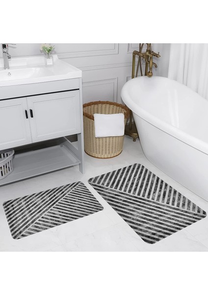 Dijital Baskı Modern Banyo Halısı Ikili Banyo Paspası LNA5137 100X60+60X50 cm