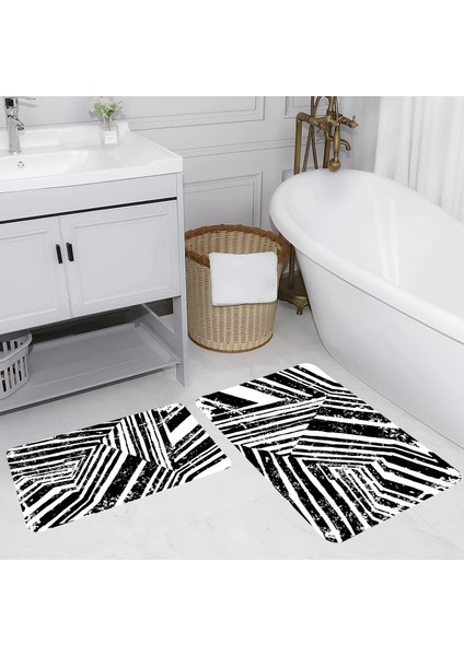 Dijital Baskı Modern Banyo Halısı Ikili Banyo Paspası LNA5229-HS560 100X60+60X50 cm