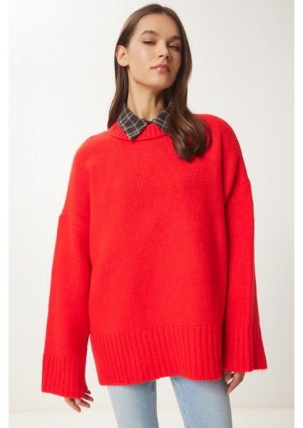 Yumuşak Dokulu Oversize Triko Kazak LPF0063 Nar Çiçeği fiyatları