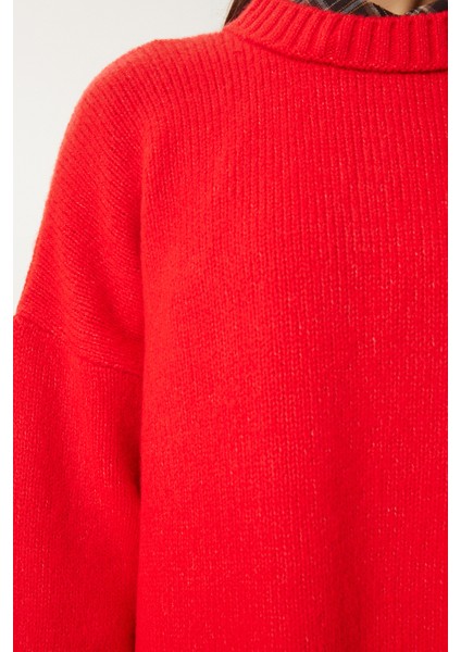 Yumuşak Dokulu Oversize Triko Kazak LPF0063 Nar Çiçeği fırsatları