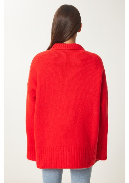 Yumuşak Dokulu Oversize Triko Kazak LPF0063 Nar Çiçeği indirimleri