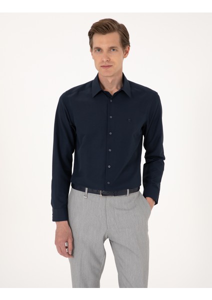 Erkek Lacivert Slim Fit Uzun Kollu Basic Gömlek 50316734-VR033 modelleri