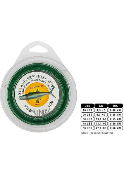 Portfish Çelik Telli 10 Metre - Burçlu 60 Lbs