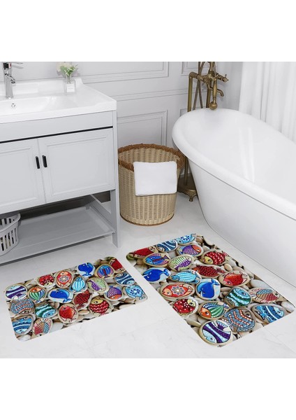 Dijital Baskı Modern Banyo Halısı Ikili Banyo Paspası LNA5027 100X60+60X50 cm
