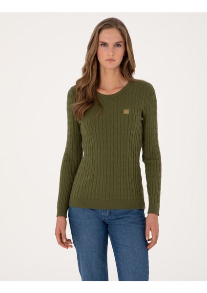 Kadın Haki Slim Fit Basic Kazak 50317072-VR027