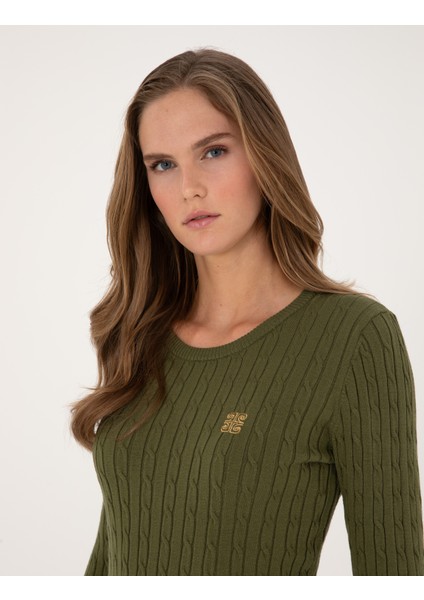 Kadın Haki Slim Fit Basic Kazak 50317072-VR027 fiyatları