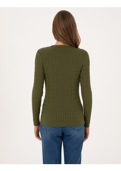 Kadın Haki Slim Fit Basic Kazak 50317072-VR027 indirimleri