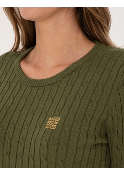 Kadın Haki Slim Fit Basic Kazak 50317072-VR027