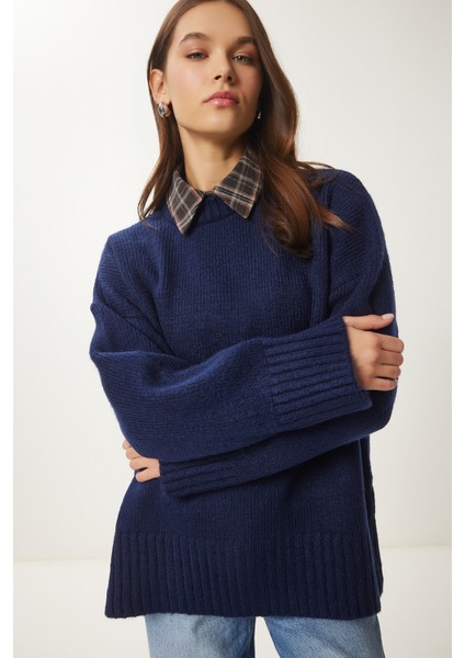 Yumuşak Dokulu Oversize Triko Kazak LPF0063 Lacivert fiyatları