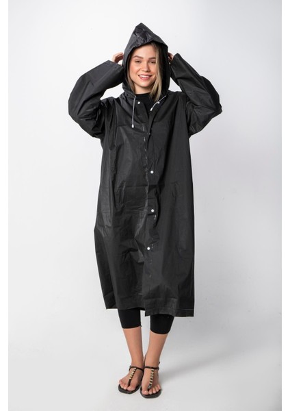 Kadın Erkek Yağmurluk Kapüşonlu Çıtçıtlı Eva Siyah Su Rüzgar Geçirmez Yağmurluk BYMMRC881R fiyatları