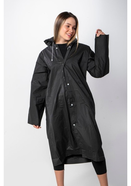 Kadın Erkek Yağmurluk Kapüşonlu Çıtçıtlı Eva Siyah Su Rüzgar Geçirmez Yağmurluk BYMMRC881R fırsatları