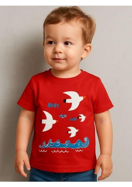 Erkek Bebek Pamuklu Kuş Baskılı T-Shirt modelleri