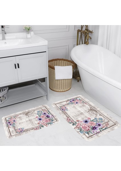 Dijital Baskı Modern Banyo Halısı Ikili Banyo Paspası LNA5066 100X60+60X50 cm