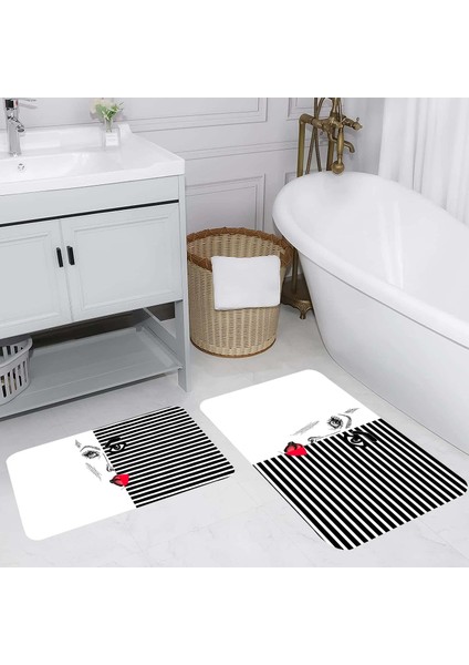 Dijital Baskı Modern Banyo Halısı Ikili Banyo Paspası LNA5223 100X60+60X50 cm