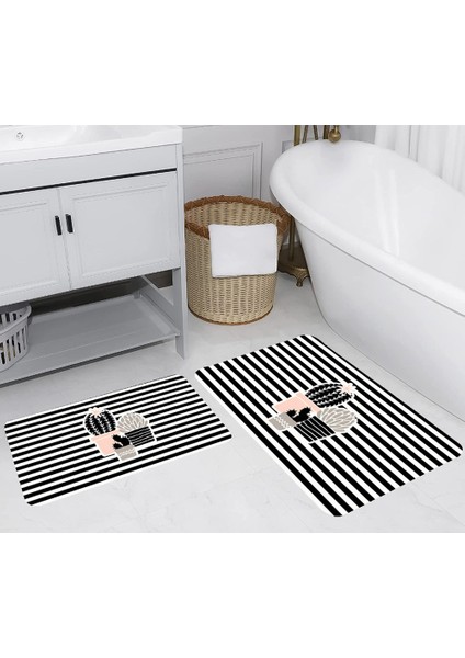 Dijital Baskı Modern Banyo Halısı Ikili Banyo Paspası LNA5246 100X60+60X50 cm