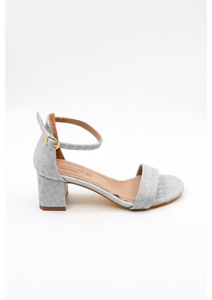 Kalın Topuklu Kadın Abiye Ayakkabı PM09 Gümüş