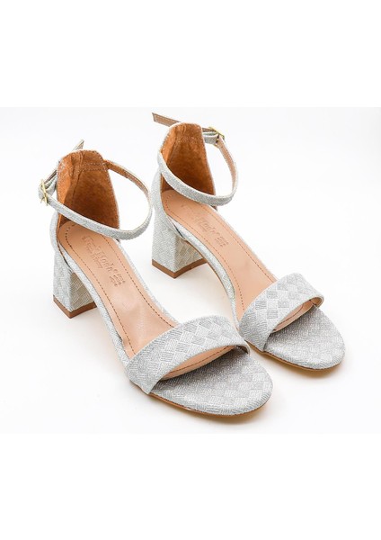 Kalın Topuklu Kadın Abiye Ayakkabı PM09 Gümüş fırsatları
