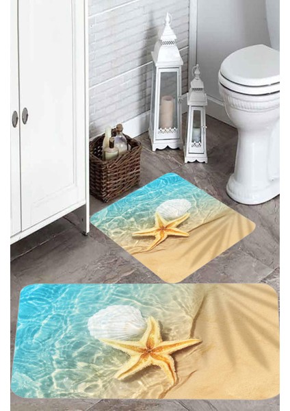 Dijital Baskı Modern Banyo Halısı Ikili Banyo Paspası LNA5000 100X60+60X50 cm