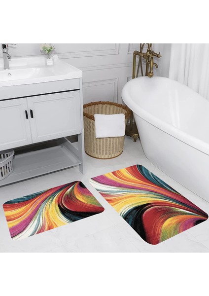 Dijital Baskı Modern Banyo Halısı Ikili Banyo Paspası LNA5085 100X60+60X50 cm