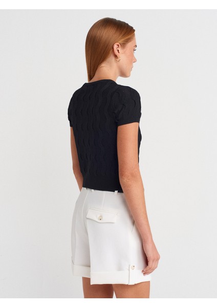 60980 Bisiklet Yaka Dokulu Düğmeli Triko Hırka-Siyah fiyatları