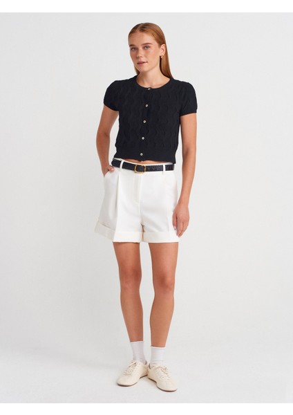 60980 Bisiklet Yaka Dokulu Düğmeli Triko Hırka-Siyah fırsatları