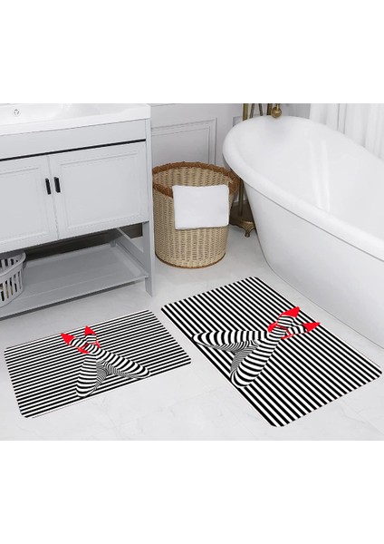 Dijital Baskı Modern Banyo Halısı Ikili Banyo Paspası LNA5232 100X60+60X50 cm