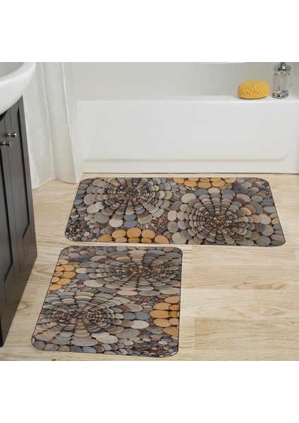 Dijital Baskı Modern Banyo Halısı Ikili Banyo Paspası LNA5010 100X60+60X50 cm
