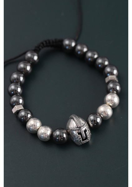 Doğal Taş Gladyatör Model Gümüş ve Füme Renk Asansörlü Erkek Bileklik fiyatları