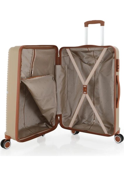 V374 Ultra Hafif Plastik Materyal Polipropilen Kabin Boy Valiz - Şampanya Kahve fırsatları