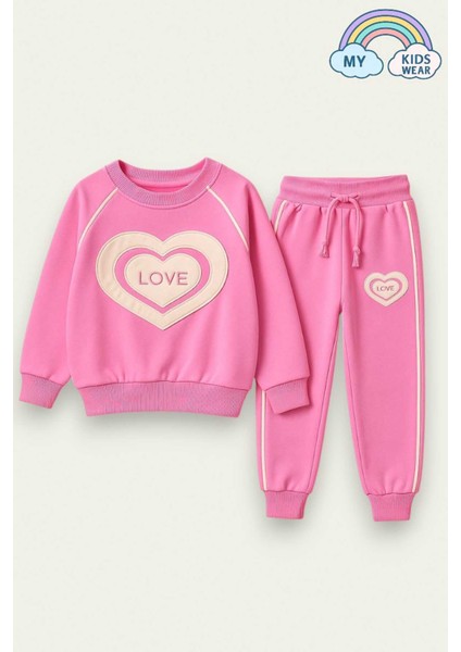 Kız Çocuk Kalpli Okul Eşofmanı – Love Desenli 3-10 Yaş 12043
