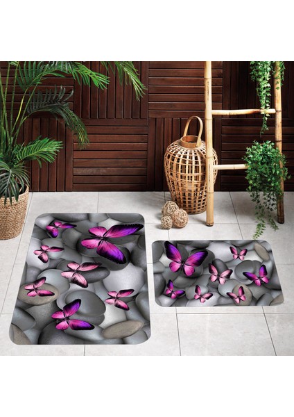 Dijital Baskı Modern Banyo Halısı Ikili Banyo Paspası LNA5036 100X60+60X50 cm