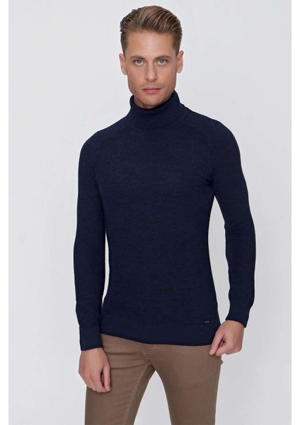 Tr 847 Slim Fit Lacivert Klasik Triko