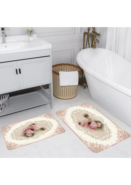 Dijital Baskı Modern Banyo Halısı Ikili Banyo Paspası LNA5051 100X60+60X50 cm