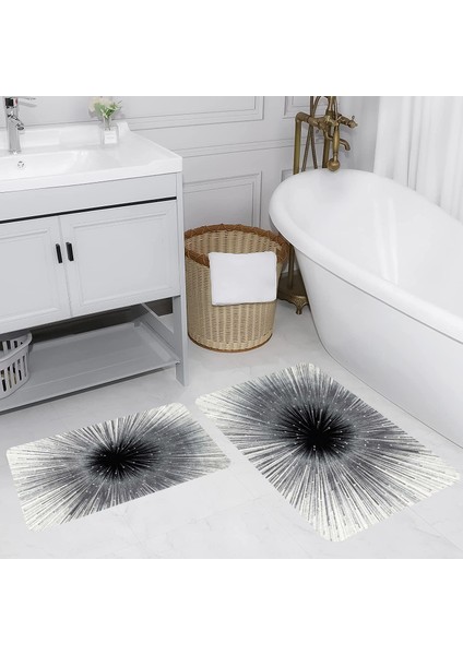 Dijital Baskı Modern Banyo Halısı Ikili Banyo Paspası LNA5154 100X60+60X50 cm