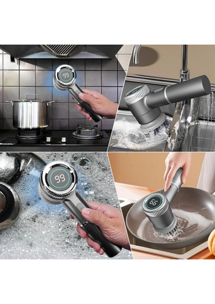 2400RPM Hızlı Dijital Ekranlı 1200MAH Şarjlı 5 Başlıklı Çok Amaçlı Temizlik Fırça Seti, Mutfak, Banyo El Fırçası fırsatları